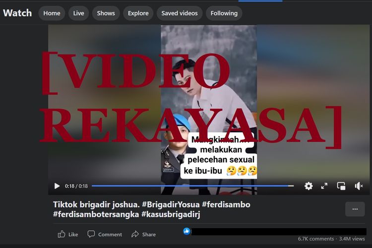 Beredar hoaks yang berisi video dengan narasi video TikTok Brigadir J. Video itu diketahui hasil rekayasa digital.