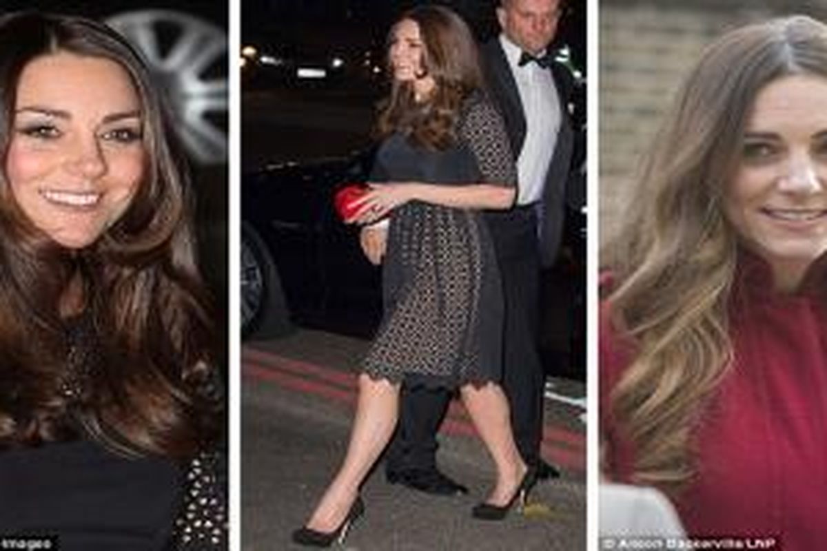 Kate Middleton tampak memikat mengenakan gaun hitam dengan warna rambut  yang lebih gelap, sangat berbeda dibandingkan dengan warna rambutnya yang telah memudar saat dirinya berbalut mantel merah.