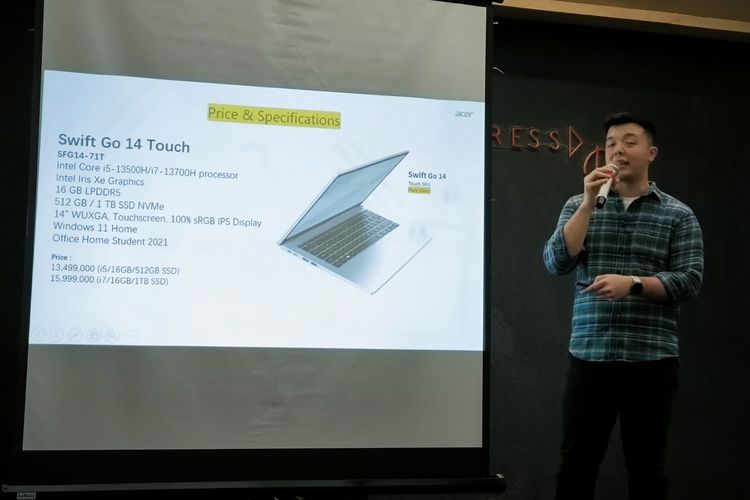 Product Manager Consumer Notebook Acer Indonesia, Matius Tirtawirya dalam sebuah acara yang digelar Acer Indonesia di Gioi Menteng, Jakarta Pusat, Jumat (27/10/2023).