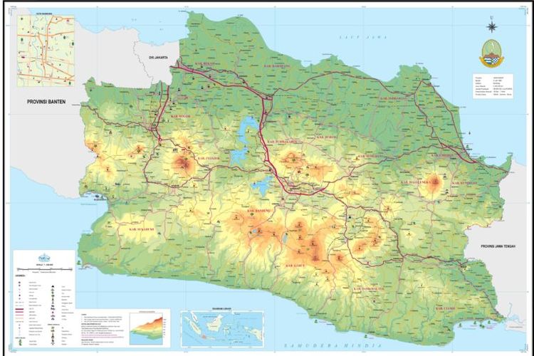 Peta Jawa Barat. Berikut daftar18 kabupaten dan 9 kota yang masuk dalam wilayah Jawa Barat.