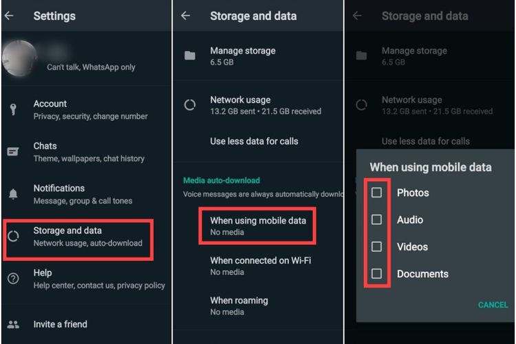 Cara matikan auto-download file media di WhatsApp.