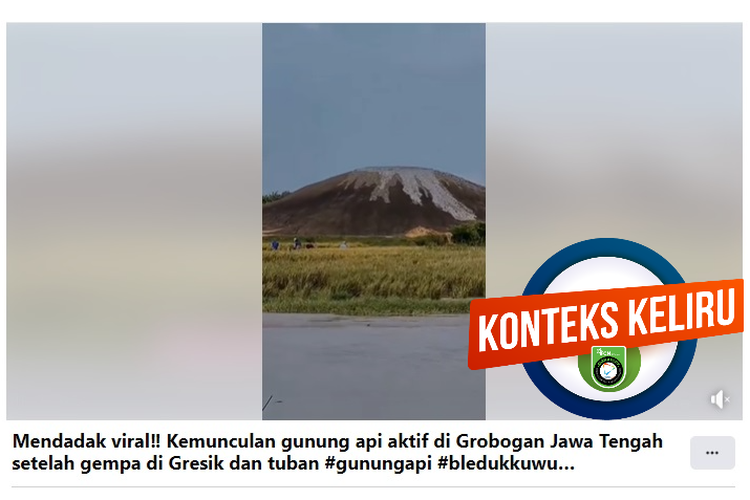 Tangkapan layar Facebook narasi yang menyebut muncul gunung api aktif di Grobogan pasca gempa Gresik dan Tuban