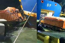 Truk Semen Tercebur di Pelabuhan Merak Banten Saat Masuk Kapal Saat Gelombang Tinggi