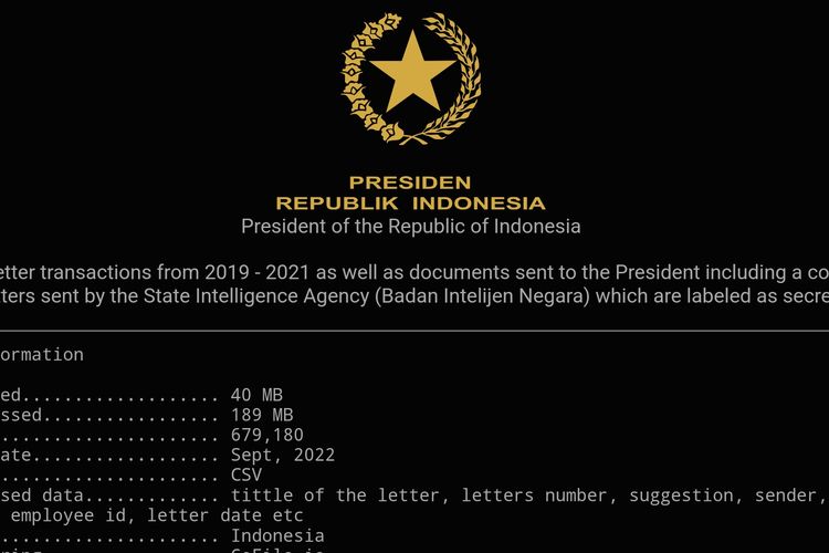 Tangkapan layar dari situs Breached.to yang diduga berisi dokumen surat menyurat Presiden Joko Widodo. Salah satu dokumen yang diunggah oleh akun Bjorka itu diduga berasal dari BIN.