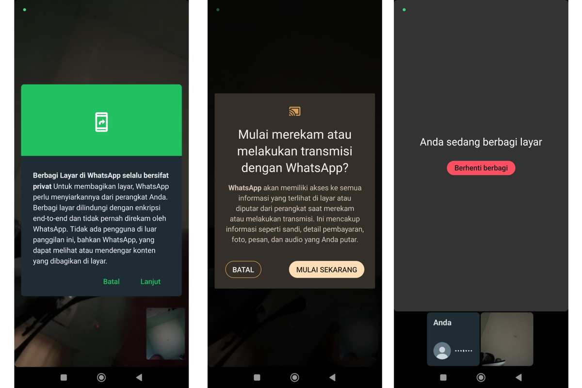 Ilustrasi cara share screen di WhatsApp