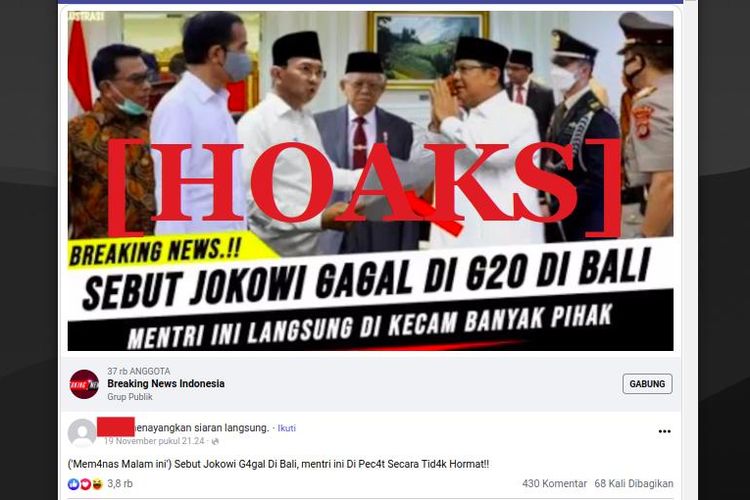 Hoaks Jokowi pecat secara tidak hormat menteri yang menyebutnya gagal di KTT G20