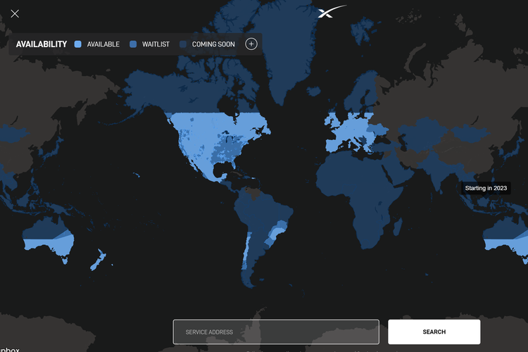 Ilustrasi ketersediaan layanan internet Starlink.