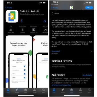 Ilustrasi aplikasi Switch to Android di Apple App Store.