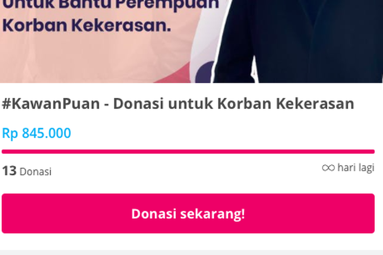 Tangkapan layar donasi yang digalang Joko Anwar untuk perempuan korban kekerasan di laman Kitabisa.com