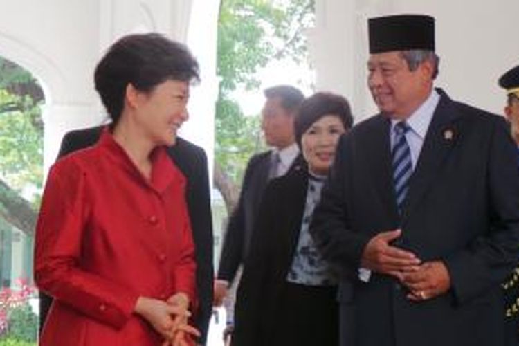 Presiden Susilo Bambang Yudhoyono menerima kunjungan Presiden Korea Selatan Park Geun Hye di Istana Negara, Jakarta, Sabtu (12/10/2013) pukul 15.00 WIB. 