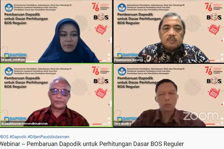 ?Webinar Pembaruan Dapodik untuk Perhitungan Dasar BOS Reguler?, yang ditayangkan di kanal Youtube PAUD Dikdasmen, Sabtu, (21/8/2021).