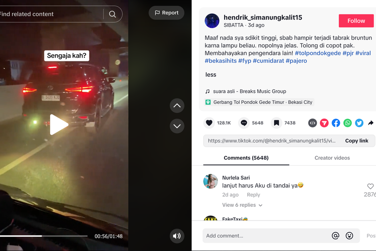 Viral di media sosial video mobil Toyota Fortuner memakai lampu rem yang menyilaukan