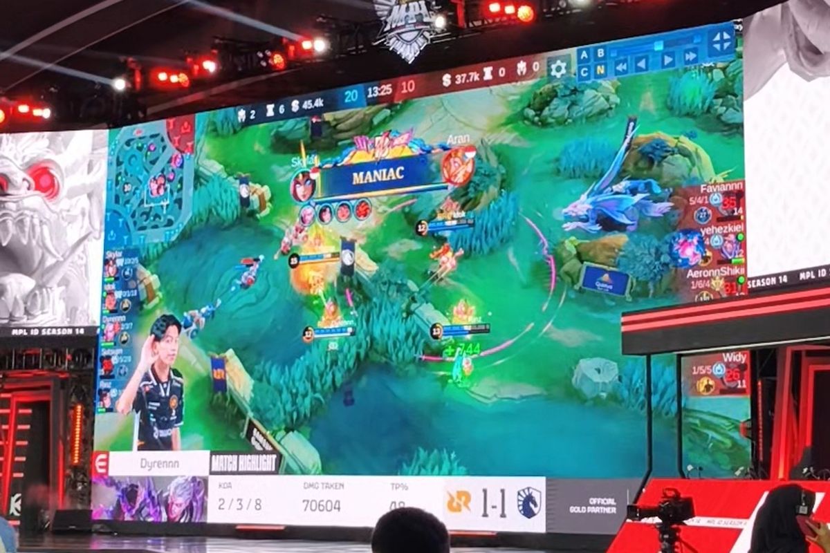 Momen Maniac RRQ Skylar di game kedua Grand Final MPL S14 RRQ Hoshi vs Team Liquid ID di Eldorado Dome, Bandung, Jawa Barat, Minggu (27/10/2024).