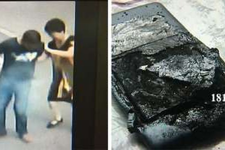Xiaomi Mi 4c yang dilaporkan terbakar di China (kanan) ketika berada di saku belakang celana sang pemilik.