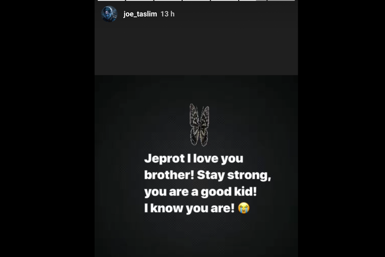 Aktor Joe Taslim melalui Instagram Story memberikan semangat kepada Jefri Nichol yang terjerat kasus narkoba jenis ganja.