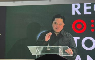 Menteri BUMN Erick Thohir kala memberikan sambutan pada acara Indonesia Retail Summit 2022, Hari Belanja Diskon Indonesia dan Hari Retail Modern Indonesia 2022, Senin (15/8/2022).
