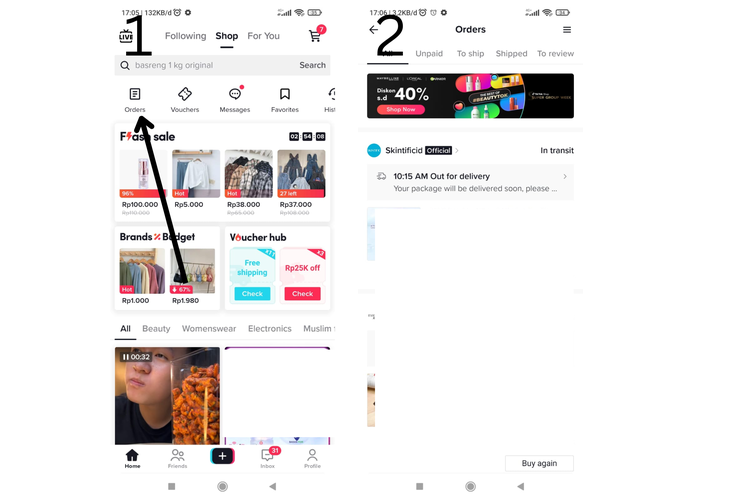 cara cek pesanan tiktok shop 