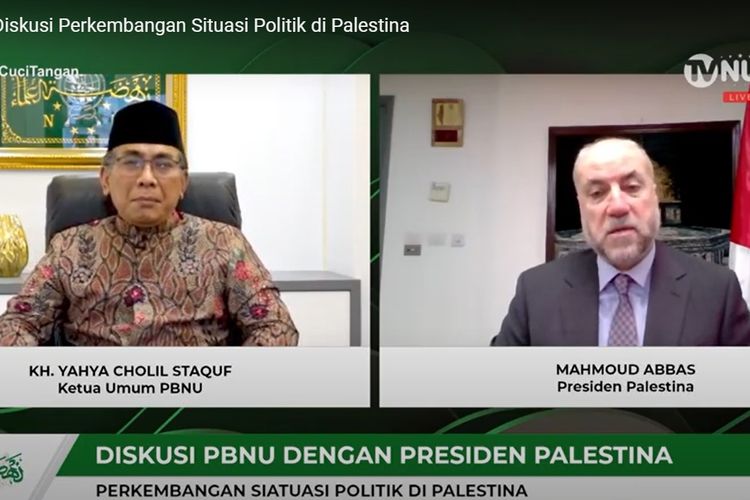 Ketua Umum PBNU Yahya Cholol Staquf dan Mahmoud Al Habbash (Hakim Agung sekaligus penasihat Presiden Palestina Mahmoud Abbas).