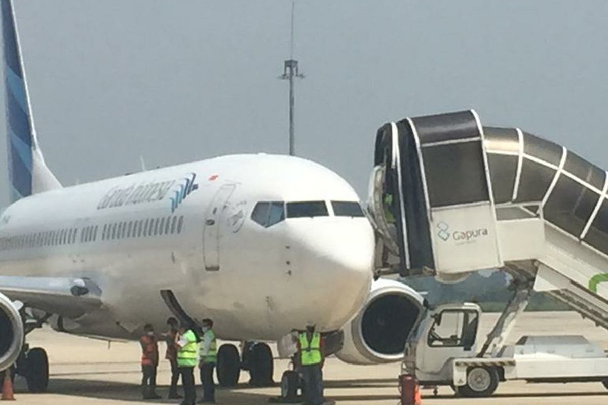 An image of Garuda Indonesia cargo flight in Kertajati, West Java dated on Tuesday, February 23, 2021. 