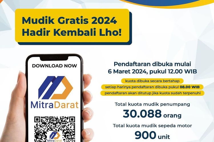 Cara daftar mudik gratis Ditjen Hubdat 2024 yang dibuka mulai 6 Maret 2024 melalui aplikasi MitraDarat.