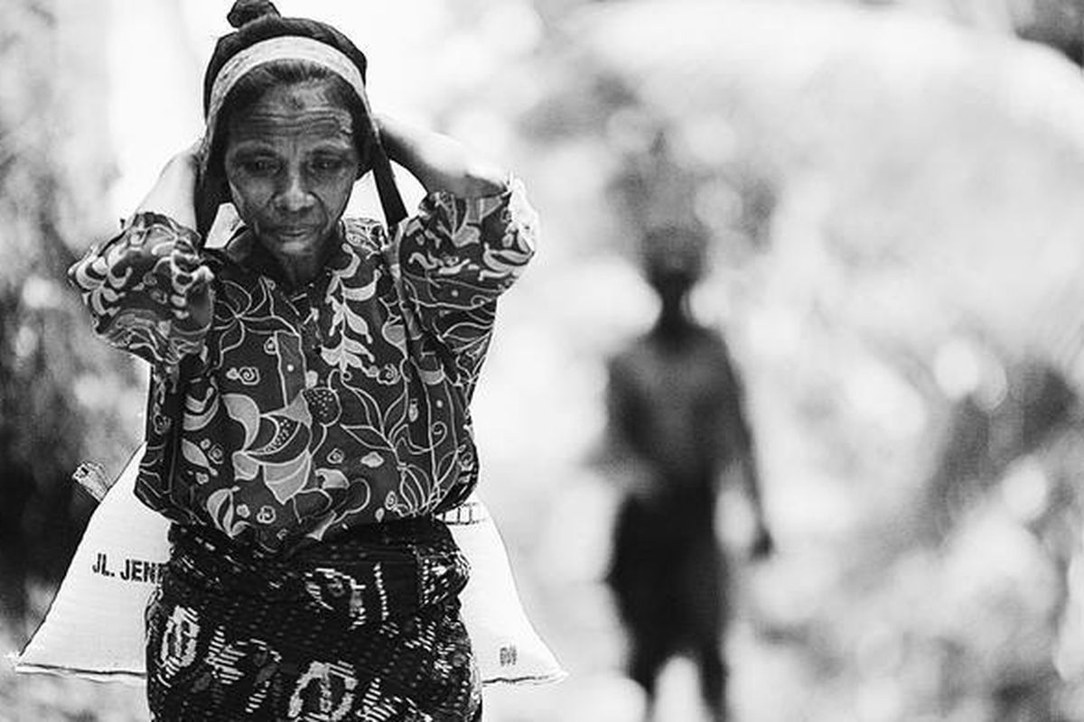 Warga Desa Hokor, Kecamatan Bola, Kabupaten Sikka, Nusa Tenggara Timur, sekembali mengambil jatah beras untuk warga miskin (raskin) di kantor desa, Jumat (20/11). Masing-masing kepala keluarga mendapat jatah 19 kilogram raskin.