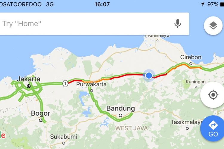 Peta kondisi lalu lintas dari Tol Cipali dan Tol Jakarta-CIkampek menuju arah Jakarta, Sabtu (1/7/2017) petang