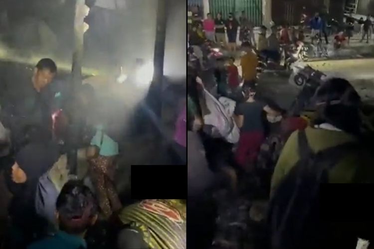 Tangkap layar video pemulung yang menjarah barang sisa kebakaran ruko di Sintang, Kalimantan Barat.