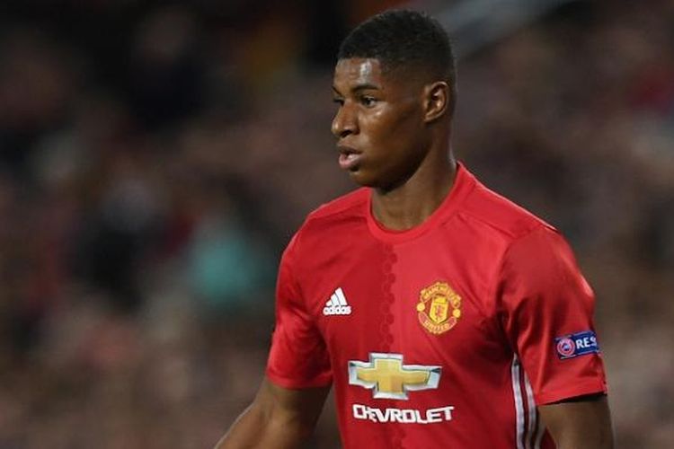 Penyerang muda Manchester United, Marcus Rashford, tampil dalam laga Liga Europa kontra Zorya Luhansk di Stadion Old Trafford, 29 Septmber 2016.