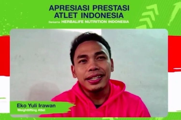 Tangkapan layar pada pertemuan virtual, Senin (27/9/2021), Apresiasi Prestasi Atlet Indonesia Herbalife Nutrition Indonesia, atlet angkat besi Indonesia pada Olimpiade Tokyo 2020, Eko Yuli Irawan.