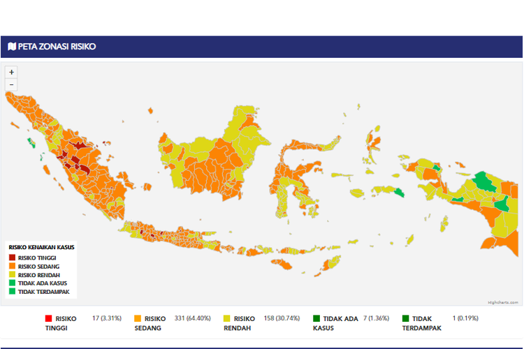 Tangkapan layar peta risiko Covid-19 di Indonesia dari Satgas Penanganan Covid-19