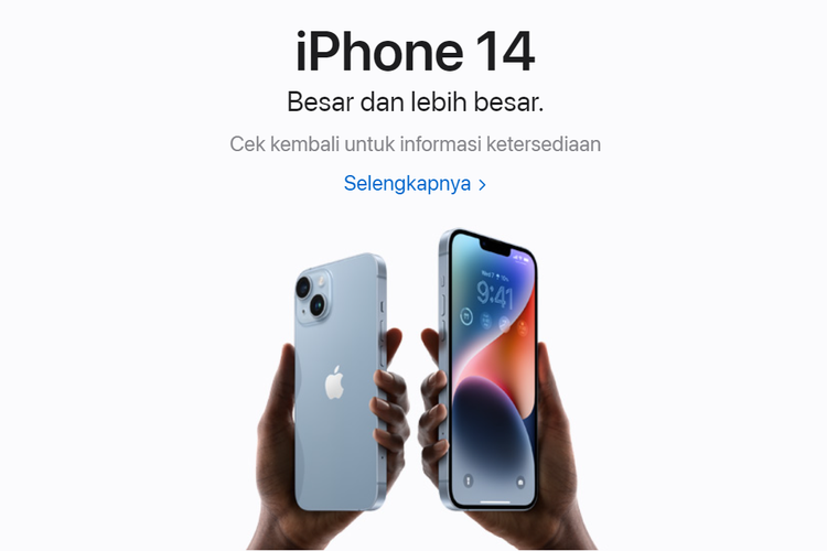 Tangkapan layar iPhone 14 sudah dipajang di situs resmi Apple Indonesia, Jumat (30/9/2022).