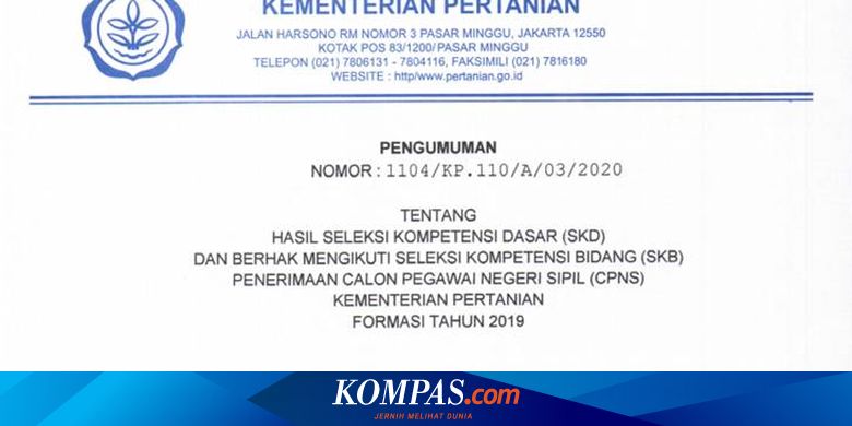 Hasil Skd Cpns Kementan Diumumkan 1 371 Pelamar Lulus Halaman All Kompas Com