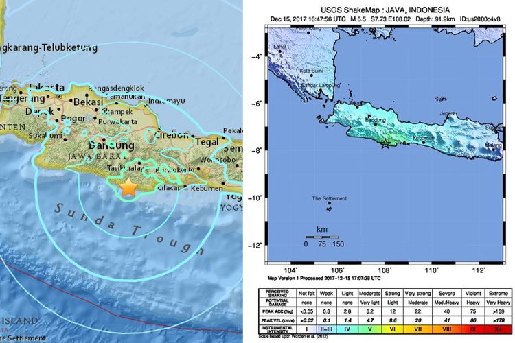 Pusat gempa yang terjadi pada Jumat (15/12/2017) tengah malam.