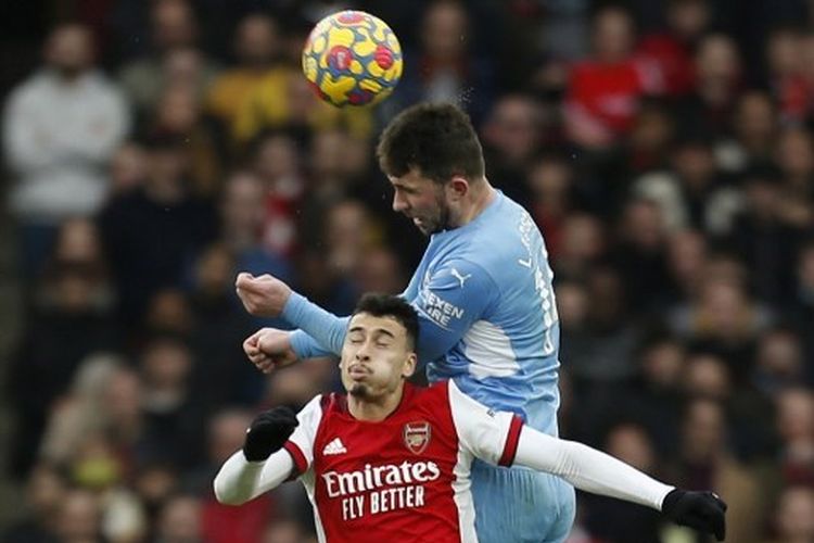 Pertandingan Liga Inggris Arsenal vs Man City berlangsung di Stadion Emirates, London, Inggris, Sabtu (1/1/2022) malam WIB, berakhir dengan skor 1-2.