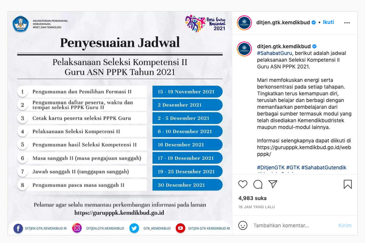 Jadwal PPPK Guru tahap 2 dimulai 15 November 2021