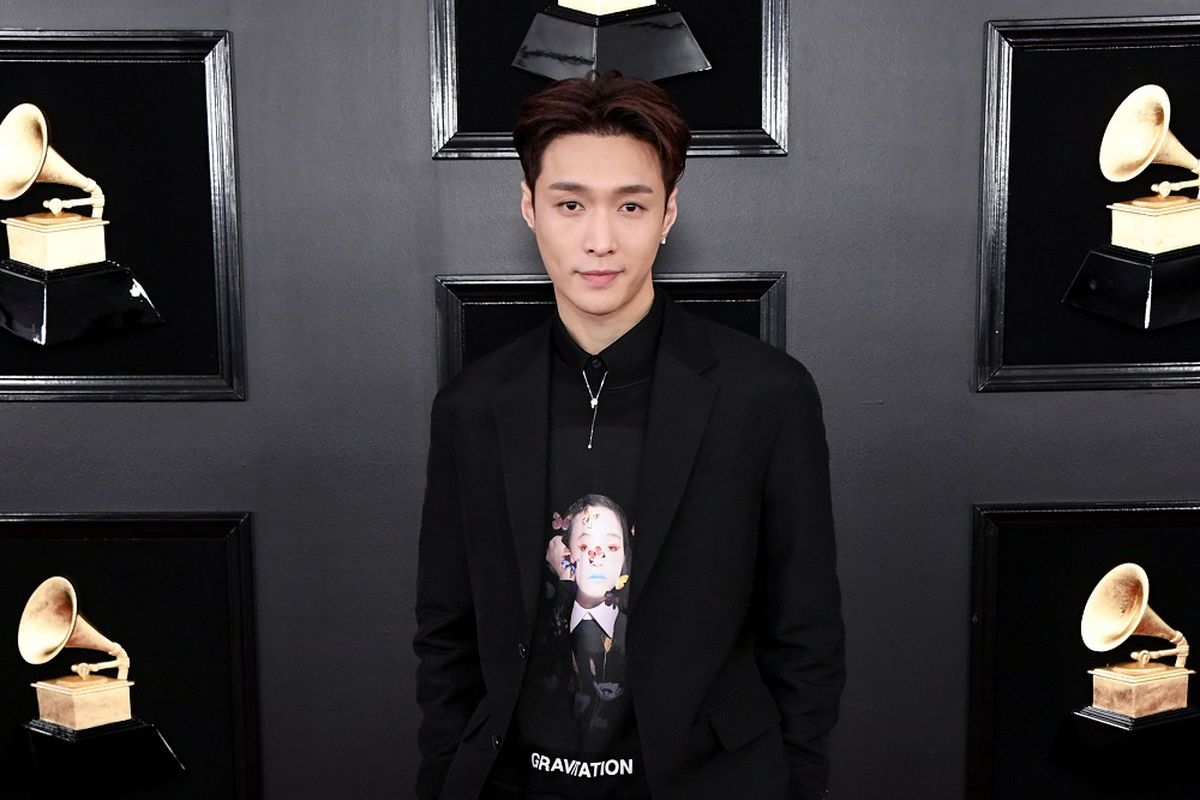 Member boyband EXO Lay Zhang menghadiri Grammy Awards 2019 yang digelar di Staples Center, Los Angeles, California, Minggu (10/2/2019).   