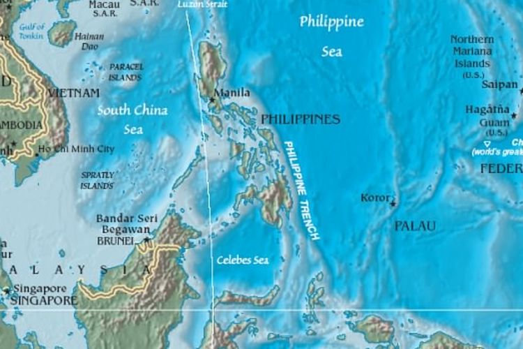 ilustrasi lokasi palung Filipina, palung terdalam di dunia.