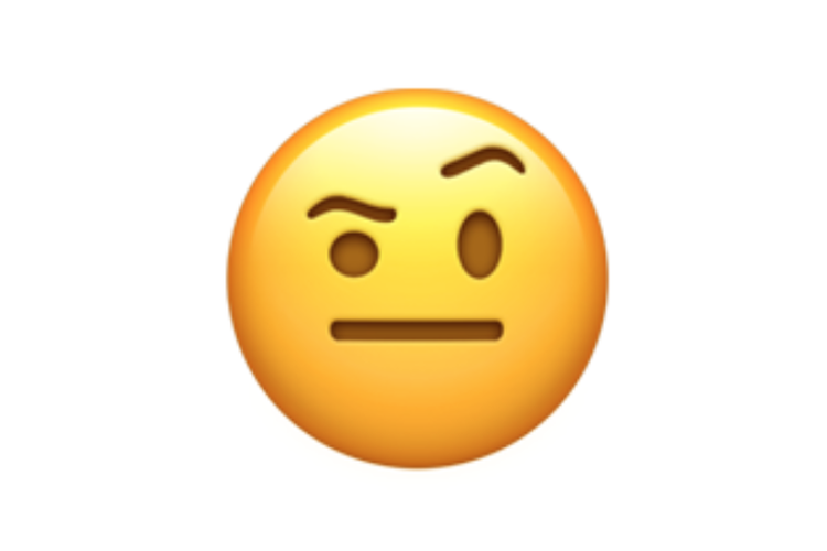 Ilustrasi emoji wajah dengan alis terangkat.e