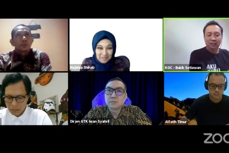 Para pembicara pada program #BantuKuatkanGuru yang diluncurkan secara virtual melalui kanal Youtube, Jumat (19/6/2020).
