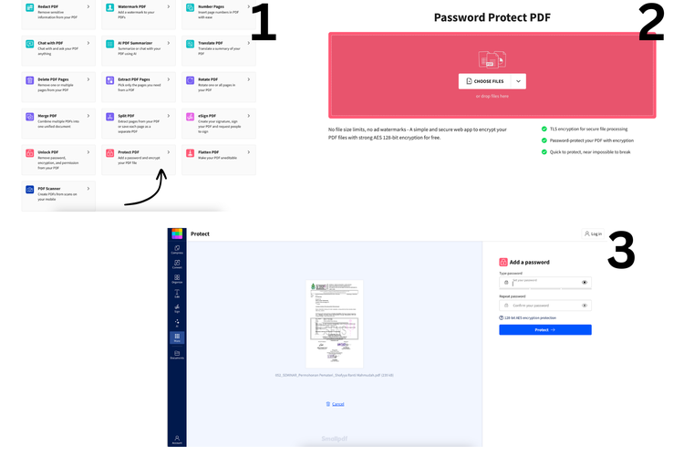 Ilustrasi cara buat password di dokumen PDF