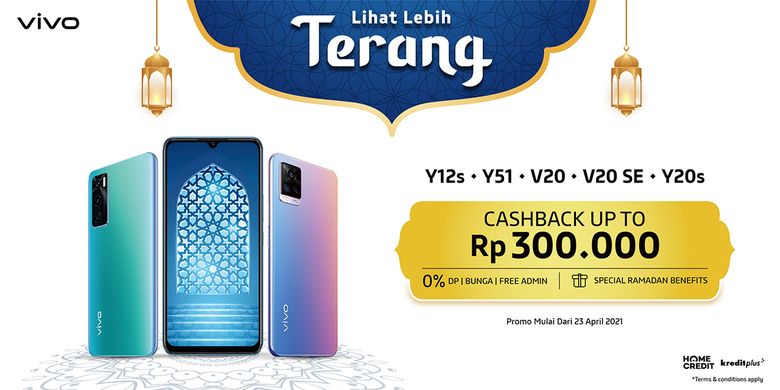 Ilustrasi program Lihat Lebih Terang dari Vivo yang menawarkan cashback hingga Rp 300.000 untuk lima model smartphone