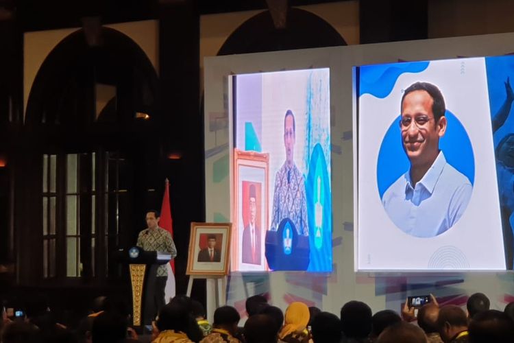 Menteri Pendidikan dan Kebudayaan, Nadiem Makarim dalam peluncuran Empat Pokok Kebijakan Pendidikan ?Merdeka Belajar?, di Jakarta, Rabu (11/12/2019).