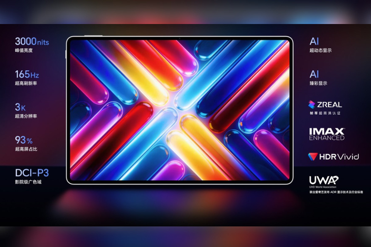 Layar OLED 12,3 inci pada Honor MagicPad 3 Pro 12.3 mendukung refresh rate hingga 165 Hz dan kecerahan puncak 3.000 nits.