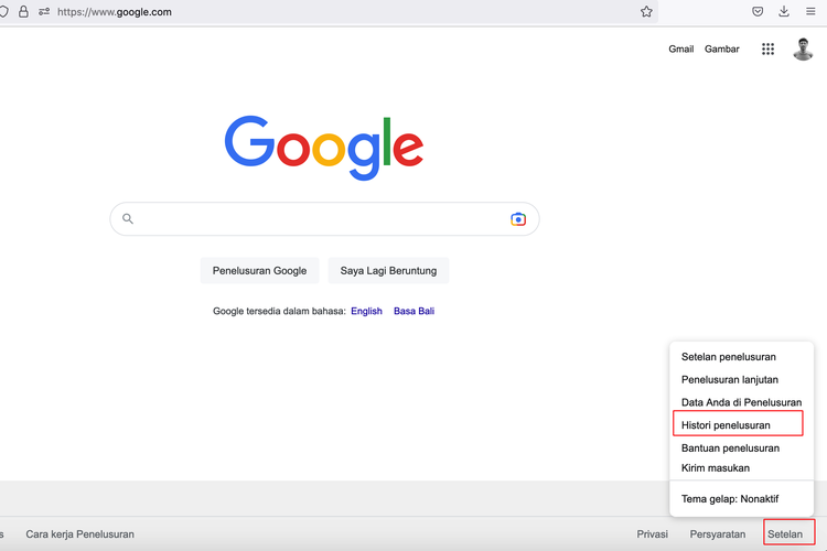 Ilustrasi cara menghapus riwayat pencarian di Google lewat laptop.