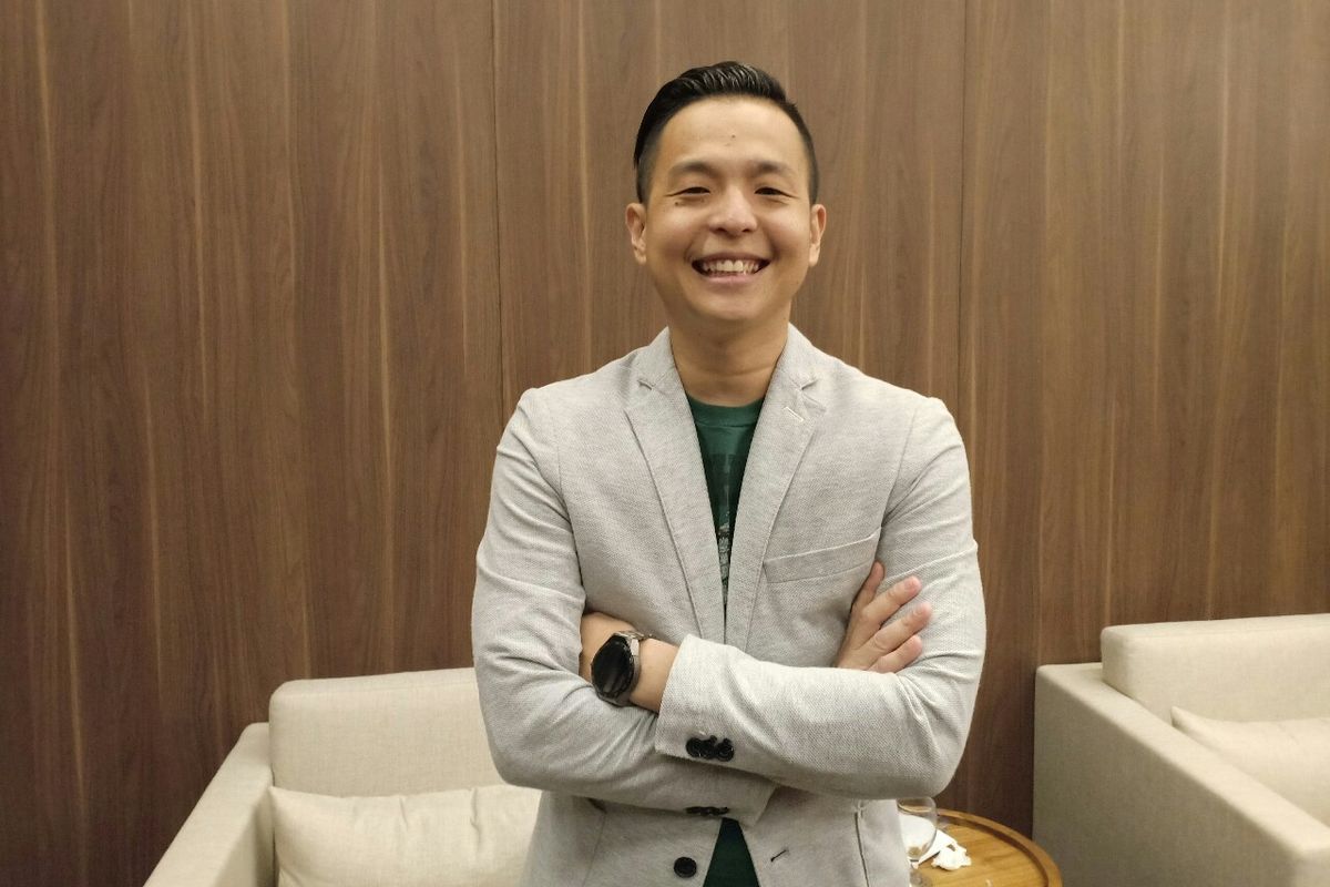 Komika Ernest Prakasa saat ditemui dalam acara diskusi di Tokopedia Tower, kawasan Karet, Jakarta Selatan, Kamis (28/3/2019).