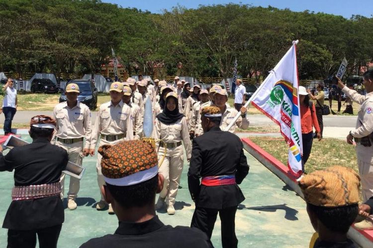 Penyambutan peserta Kirab Pemuda 2018 di ibu kota Kabupate Pohuwatu, Provinsi Gorontalo pada Rabu (26/9/2018). Pohuwatu dikenal dengan sebutan Bumi Panua. 