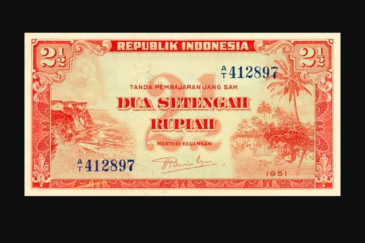 Mata uang Indonesia pecahan dua setengah rupiah keluaran tahun 1951.