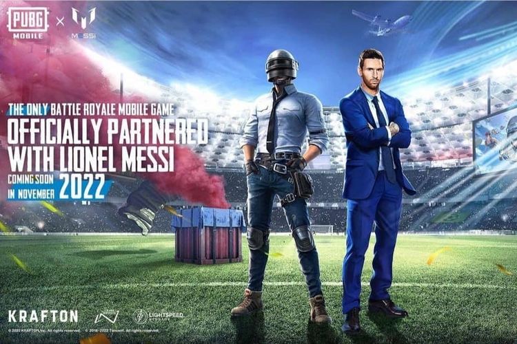 Ilustrasi kolaborasi  gamePUBG Mobile dengan Lionel Messi.