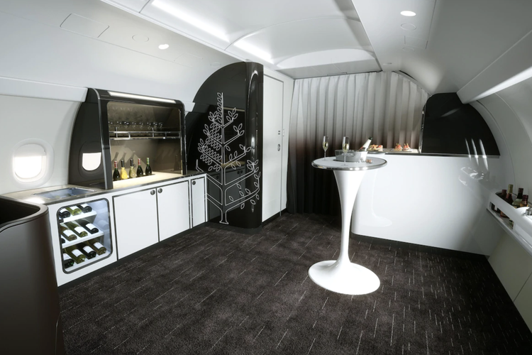 Interior pesawat jet pribadi eksklusif Four Seasons tipe A321LR.