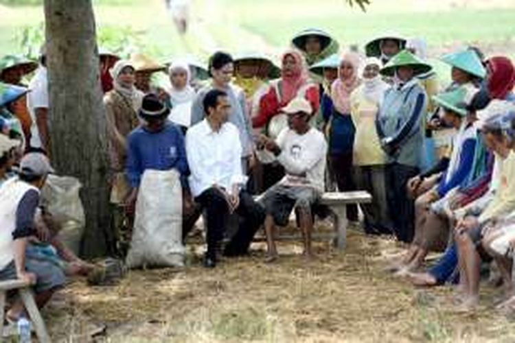 Presiden Joko Widodo saat bertemu petani bawang di Desa Luwung Gede, Kecamatan Larangan, Brebes, Jawa Tengah, Senin (11/4/2016).